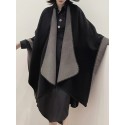 Plus Size Elegant Coat, Women's Plus Double-sided Batwing Sleeve Open Front Waterfall Collar Loose Fit Shawl Coat