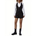 Women Plus Size Waistcoat Vests, Vintage Sleeveless V Neck Button Down Dressy Suit Blazer Vest