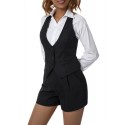 Women Plus Size Waistcoat Vests, Vintage Sleeveless V Neck Button Down Dressy Suit Blazer Vest