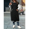 Plus Size Color Block Button Front Jacket, Casual Long Sleeve Longline Jacket For Fall & Winter, Women's Plus Size Clothing