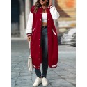 Plus Size Color Block Button Front Jacket, Casual Long Sleeve Longline Jacket For Fall & Winter, Women's Plus Size Clothing