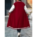Plus Size Color Block Button Front Jacket, Casual Long Sleeve Longline Jacket For Fall & Winter, Women's Plus Size Clothing