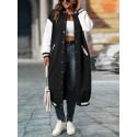 Plus Size Color Block Button Front Jacket, Casual Long Sleeve Longline Jacket For Fall & Winter, Women's Plus Size Clothing