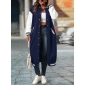 Plus Size Color Block Button Front Jacket, Casual Long Sleeve Longline Jacket For Fall & Winter, Women's Plus Size Clothing